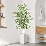 YOLEO 5.5FT Artificial Bamboo Tree with White Tall Planter, Lifelike Fake Silk Tree Indoor, Faux Bamboo Tall Plant for Living Room Bedroom Balcony Corner Office Decor