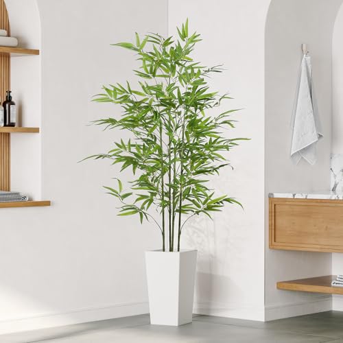 YOLEO 5.5FT Artificial Bamboo Tree with White Tall Planter, Lifelike Fake Silk Tree Indoor, Faux Bamboo Tall Plant for Living Room Bedroom Balcony Corner Office Decor