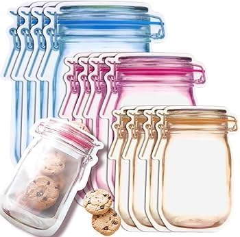 SNAG (pack of 15) 5 Small 5 Medium And 5 Large Jar Reusable Airtight Seal Plastic Food Storage Mason Jar Zipper Pouch for Fridge Ziplock Bags-image-16