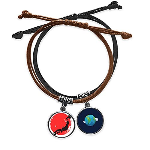 Pulsera mapa de Japón de cuero negro con acabados de alta calidad