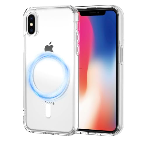 XTCASE Funda Magnética para iPhone X/XS [Compatible con MagSafe], Carcasa Transparente Antiamarillo Resistente a arañazos Rígido PC y Antigolpes Suave de TPU Silicona Parachoques