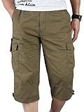  Onsoyours Homme 3/4 Short Cargo Eté en Coton Pantacourt Décontracté Pantalon de Travail Court avec Multi-Poches Pantalon de Loisir Casual Sport Cargo Shorts A Jaune XL