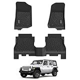 3W Floor Mats Compatible for Jeep Wrangler JL 2018-2025 2026 Unlimited 4-Door Gas/MHEV Type(Non JK or 4XE) All-Weather TPE Floor Liner for 1st and 2nd Row Full Set Car Mats, Black
