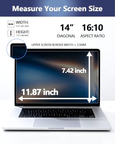 Image of Magnetic Laptop Privacy Screen for 14 Inch 16:10, that Screen Size is 11.87 in Wide and 7.42 in High.Removable Laptop Screen Privacy Shield Anti Glare and Blue Light with Lenovo Hp Dell Acer Asus