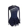 Meisjes Gymnastiek Turnpakje Ballet Jurk, Lange Mouwen Splice Back Figuur Schaatsen Jurk Hedendaagse Lyrische Dans Kostuums FiveShops (Color : Navy blue, Grootte : 3XL)
