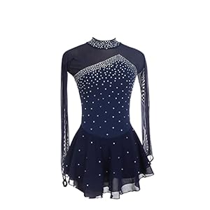 Meisjes Gymnastiek Turnpakje Ballet Jurk, Lange Mouwen Splice Back Figuur Schaatsen Jurk Hedendaagse Lyrische Dans Kostuums FiveShops (Color : Navy blue, Grootte : M)