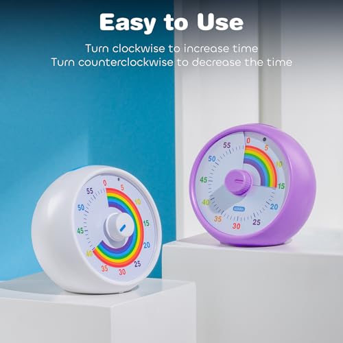 Visueller Timer für Kinder, 60-Minuten Countdown für Klassenzimmer Büro Küche, Schreibtisch Kinder Zeitmana gement Tools mit leisem Betrieb, Pomodoro Timer Regenbogenmuster (Lila) 3