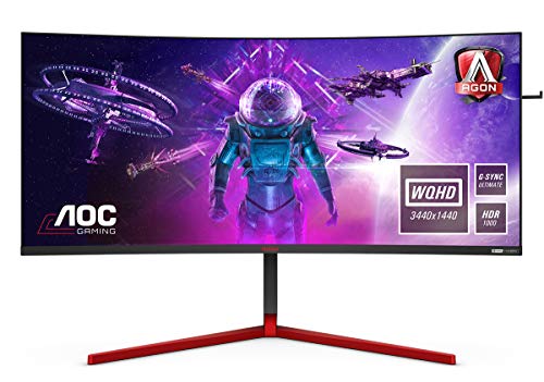AOC AGON AG353UCG - Monitor per il gaming WQHD da 35 pollici (89 cm), 200 Hz, 1 ms, HDR1000, G-Sync Ultimate (3440 x 1440, HDMI, DisplayPort, USB hub), colore: nero