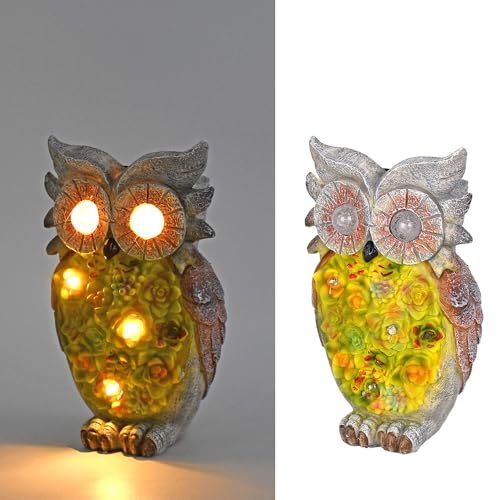 Jolie résine succulente chouette solaire pour illuminer un jardin sombre sans câble