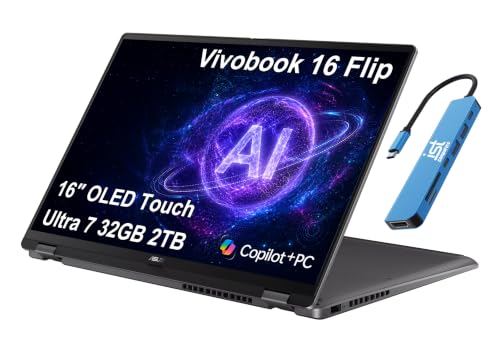 Image of ASUS Vivobook 16 Flip, 16 inch 2-in-1 Laptop, Ultra 7 258V, 32GB DDR5, 2TB SSD
