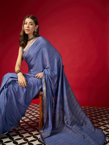 Image of AKHILAM Women's Mysore Silk Ethnic Motif Printed Saree With Unstitched Blouse Piece