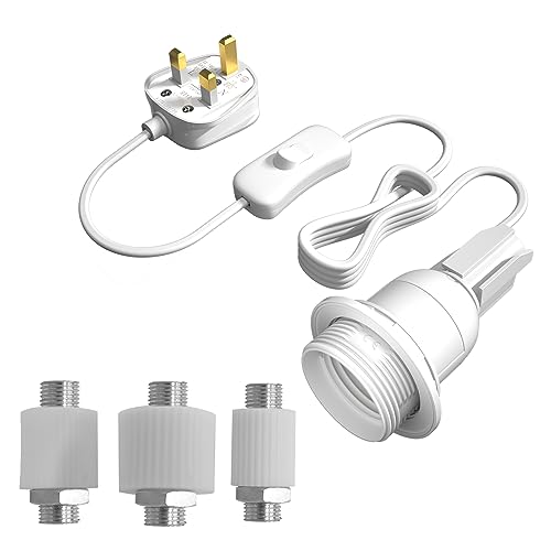 Bonlux Bottle Lamp Kit, Bottle Lamp Adaptor Kit UK, Table lamp fittings, E27 Edison Screw Bottle Lamp Holder, Bottle Lamp Conversion Kit, Bottle Light Fittings for Lamps Electric (White, Pack of 1)
