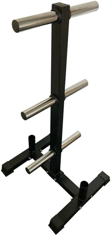 Weight Plate Tree and Bar Stand, Steel Frame, Black, Olympic Weight Storage Rack, 50x59x95cm, 11kg, 2 Barbell Holders, 250kg Capacity