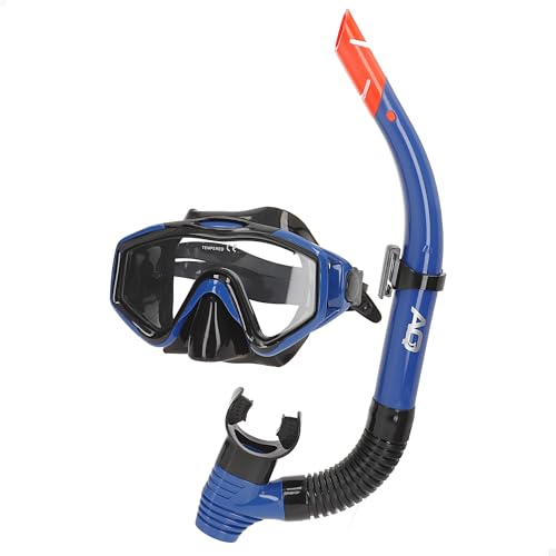 AKTIVE Aqua Sport Gafas de Buceo con Tubo Flexible Adultos, Sello Silicona, Látex Free, Lentes de Cristal Templado, Fácil Ajuste, Ángulo de visión 150º, Hipoalergénico, +12 años (54247)