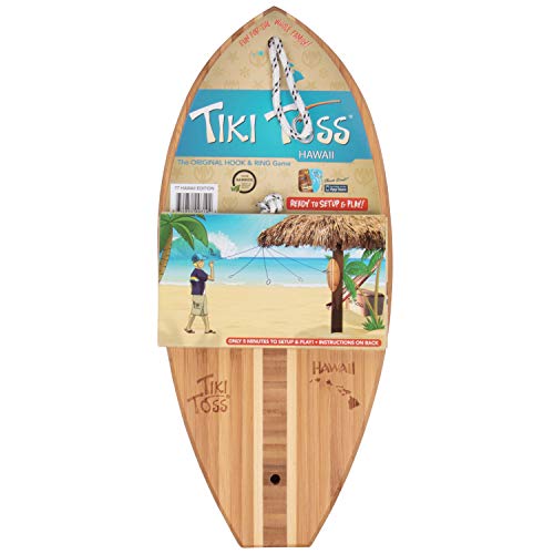 Tiki Toss Hook And Ring Toss Game For Adults & Kids - Surfboard Edition - Short Board With String And Hooks To Play Indoor And Outdoor Games #TOP3