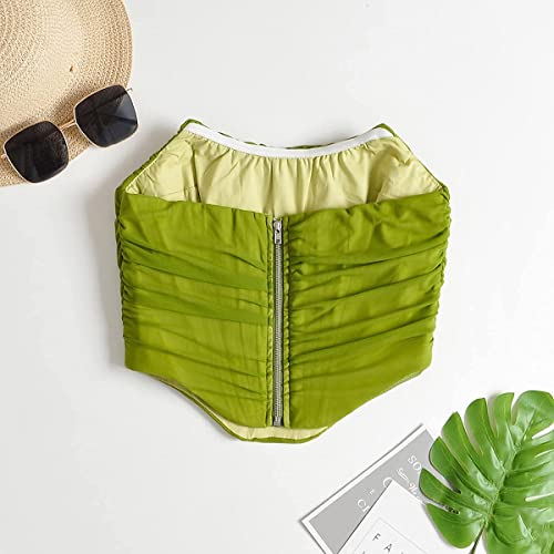 Modegal Women's Vintage Strapless Open Back Boned Mesh Bustier Zip Back Corset Bodyshaper Crop Top #TOP5