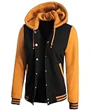 Decrum Womens Bomber Jacket - Womens Varsity Jacket With Hood [40115085] (N) | Black & Yellow, XL