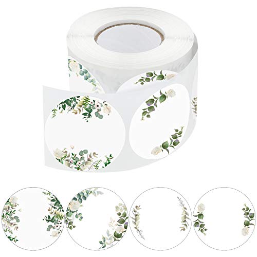 500 Pieces Canning Jars Label Round Self Adhesive Stickers Lid Labels Roll 2 Inch Floral Canning Label Sticker for Storage Organizing Tags Envelop Seal, 4 Designs (White)