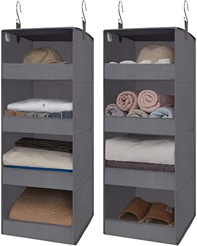 GRANNY SAYS 4-Shelf Hanging Organizer, Closet Hanging Shelves, Closet Hanging Storage Organizers, Organization for Bedroom, Living Room, Baby Nursery, Camper Accessories, Gray, 2-Pack