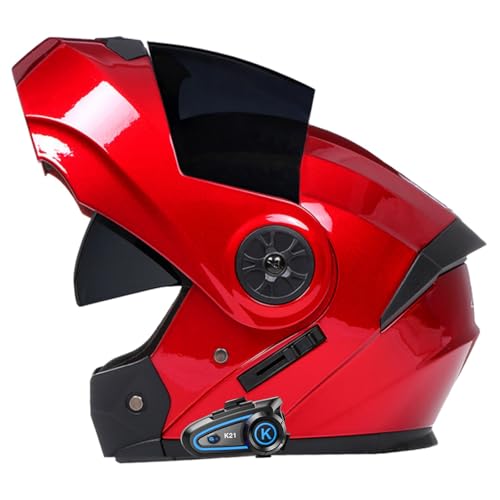 Casco De Motocross, Casco Integral para Motocicleta con Doble Visera, Casco Cruiser para Hombre Y Mujer, Casco Modular Abatible con Bluetooth, Homologado Según ECE 22.06. E,M/(57~58cm)