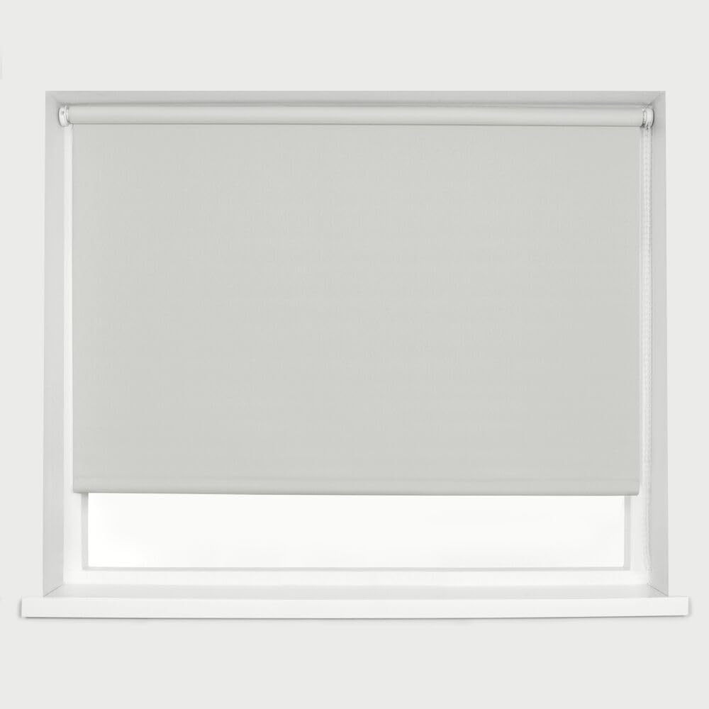 Light Grey Blackout Roller Blinds Thermal Blackout Material Metal Brackets & FIttings 25mm Roller Tube Easy Fit Child Safe Bedroom Office 60cm Width x 210cm Length — image 1