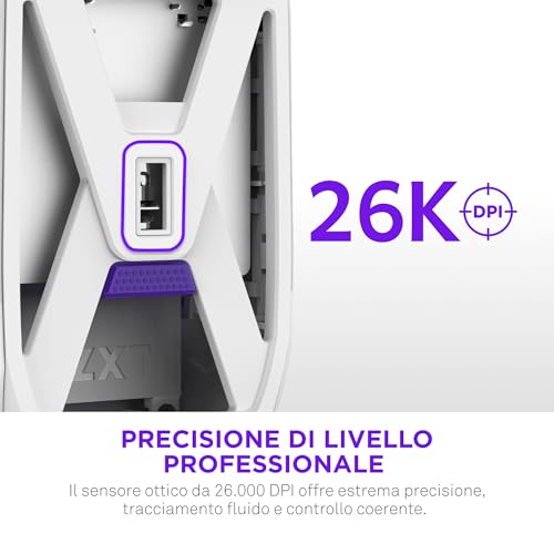 Lift Elite Wireless Gaming Mouse – Ultra leggero 57 g – 4K/8K Polling Rates, Switch ottici, Sensore ottico 26K DPI – Lunga durata della batteria – Grip laterali in gomma – Bianco - Mouse gaming - Immagine 2