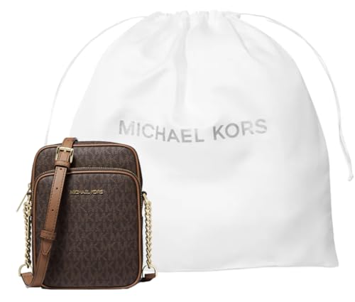 Michael Kors Bolsa de viagem Jet Set com logotipo médio de PVC com logotipo transversal e bolsa de poeira., Pvc de assinatura marrom, Medium