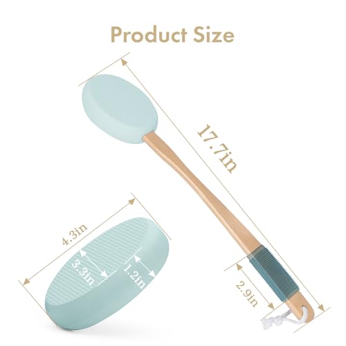 Image of AmazerBath Lotion Applicator for Back, Feet, 4 Replacement Pads with 17 inch Curved Handle, Back Sunscreen Applicator for Kids, Elderly, Women, Apply Skin Cream Medicine Moisturizer Tanner, Sky Blue