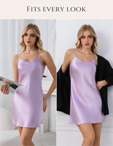 Image of THXSILK Women's Silk Nightgown, 100% Real 19 Momme Mulberry Silk Sleepwear Round Neck Spaghetti Strap Chemise Nightdress