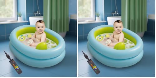 Image of Toy Imagine 3 ft Inflatable Baby Bath Tub - Oval Foldable Swimming Pool for Kids, Boys & Girls | Indoor & Outdoor Use with Manual Hand Pump (86 x 64 x 23 cm, Blue) (Pack of 2)