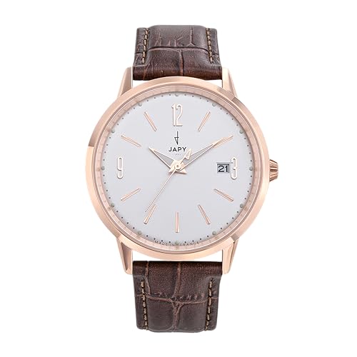 Montre JAPY Fernand 3 aiguilles date boîtier acier quartz bicolore doré rose et argent