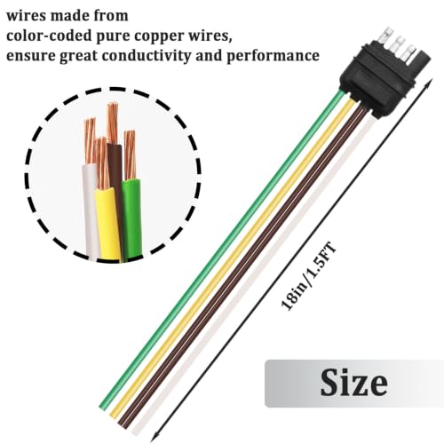 Image of 4-Way Flat Trailer End Connector 18 Inch,4 Pin 5 Wire Trailer Wiring Harness,4 Pin Truck Connector with Dust Cover