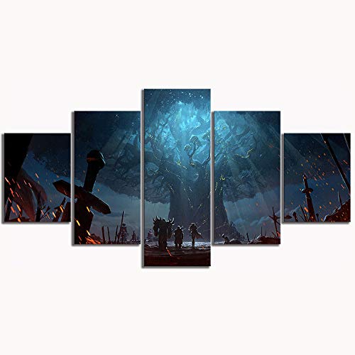 Impression Sur Toile 5 Parties Image Imprimée Sur Toile World Warcraft Battle Azeroth Approche Du Jeu Teldrassil Peinture Décoration Murale Avec Cadre...