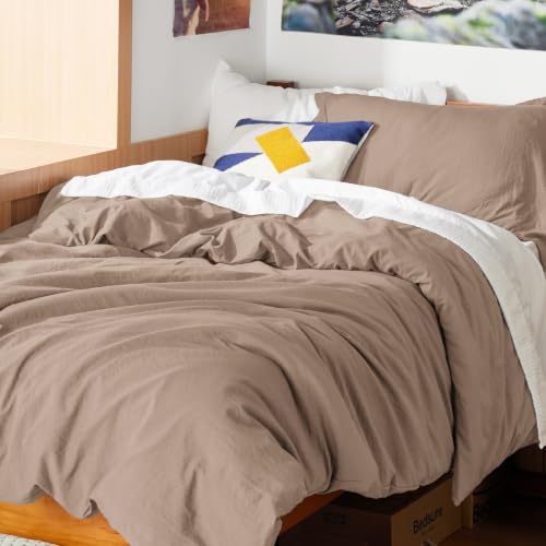 Image of Bedsure Prewashed Twin /Twin XL Duvet Cover, Cotton-Like Bedding Set, Khaki | Ultra Soft, Relaxed Texture, Twin XL Breathable Comfort, Hidden Zipper, 8 Corner Ties, Easy Care, OEKO-TEX, Year-Round Use