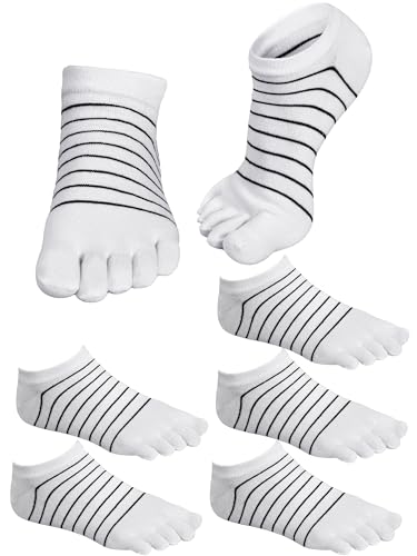 Image of Sintege 5 Pairs Stripe Toe Socks Women Colorful Finger Sock with Toes Separated Ankle Socks for Athletic Running Women Men