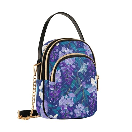 susiyo Blue Wisteria Flowers White Orchi Pattern Crossbody Purse for Women, Quilted Crossbody Bag Ladies Casual Bags Shoulder Bag Phone Purse Handbag Wallet2