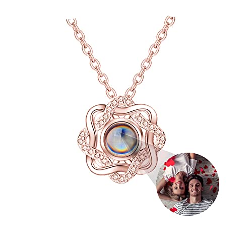 a266XDKSJK Custom Photo Projection Necklace I Love You Necklace, 100 Languages Projection Pendant Loving Memory Collarbone Necklace(Rose Gold Full Color 18)