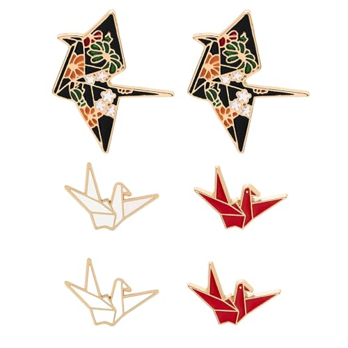 NOIAFZY 6Pcs Vibrant Enamel Alloy Paper Crane Brooches Crane Design Animal Pattern Brooch Pin Badges for Clothing Accessories