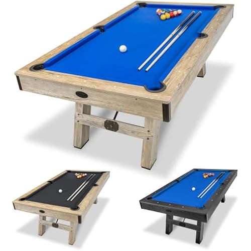 GoSports 7 ft Pool Tables with Wood Finish - Choose Your Style - Modern Billiards Table with 2 Cue Sticks, Balls, Rack, Felt Brush and Chalk