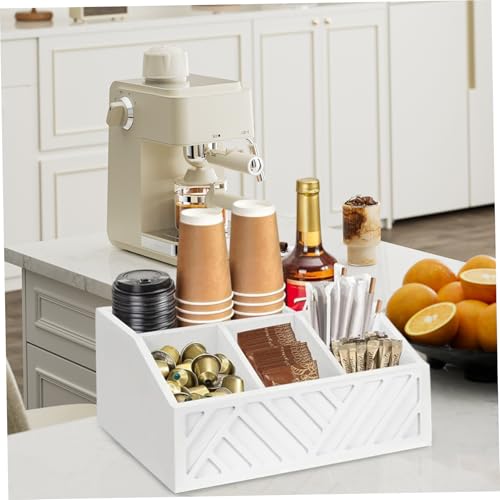 Hintyne Paper Plate Dispenser, Wooden Rustic Paper Plate Holders with 5 Compartments, 11.8x7.7x4.7 Silverware Utensil Holder Caddy for Kitchen Countertop