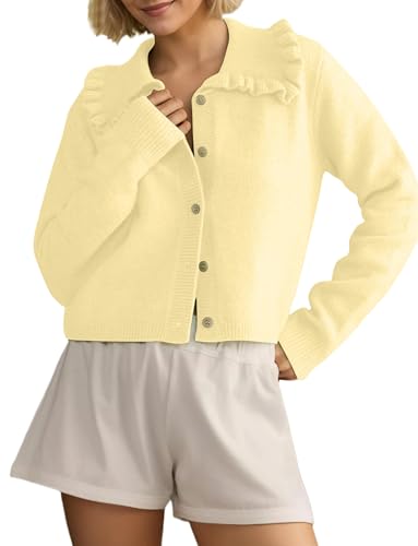 Image of HOCANDY Women Ruffle Collar Cardigan Sweater Preppy Cute Button Up Sweaters