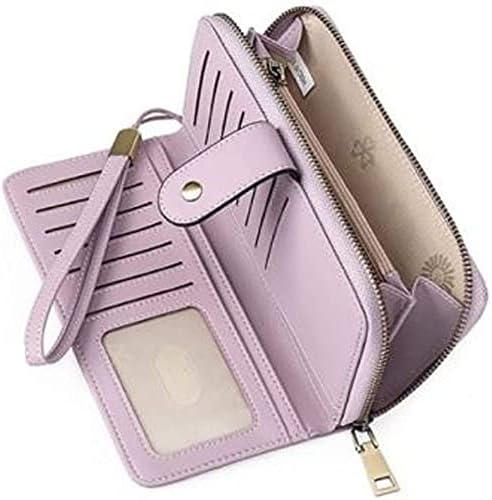 RFID Blocking 100% Leather Women's Wallet Large Capacity Zip Around Phone Holder Clutch Travel Purse Wristlet Minimalist - Quality Zipper Hardware Buckle Handy Money 15+ Card ID Slots (Light Purple)