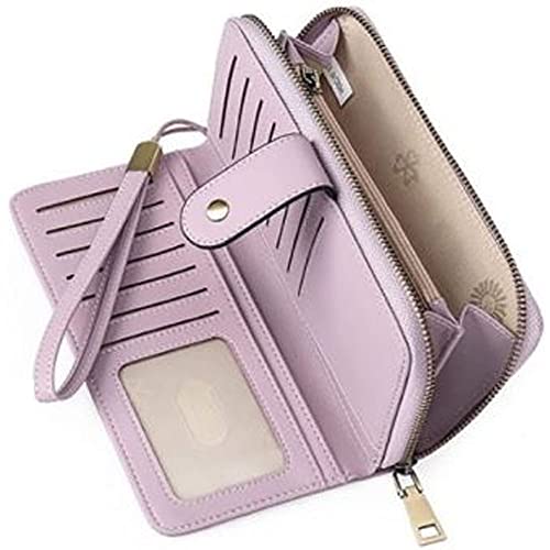 Rfid Blocking 100% Leather Women's Wallet Large Capacity Zip Around Phone Holder Clutch Travel Purse Wristlet Minimalist - Quality Zipper Hardware Buckle Handy Money 15+ Card Id Slots (Light Purple) #TOP20