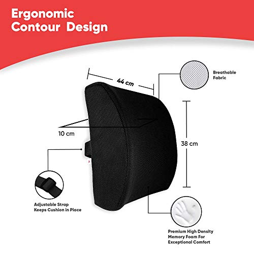 Image of Godryft Memory Foam Lumbar Support for Back Pain Relief Compatible with Computer, Office Chairs and Cars -Ergonomic Designs Having Anti Sweat Mesh Cover on Lumbar Chair Support, (Black)