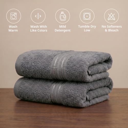 Image of LANE LINEN 575 GSM 100% Cotton Hand Towel 2PC - Charcoal | Zero-Twist Weave, True 60x40cm Each, Quick Dry & Absorbent, Ideal for Gym & Daily Use