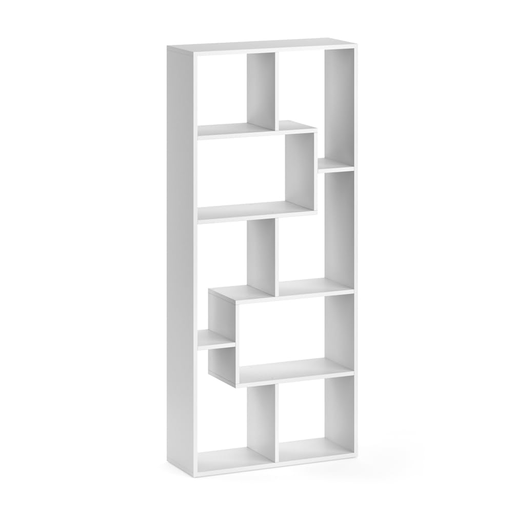 Vicco Séparateur d'espace Noa, Blanc, 160.6x67.2cm, Convient comme séparateur de pièce ou étagère à Livres en Forme de Z