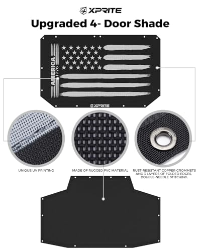 image for Xprite US Flag Sunshade Top for JK, Front & Rear Sun Shade Mesh, Nice 