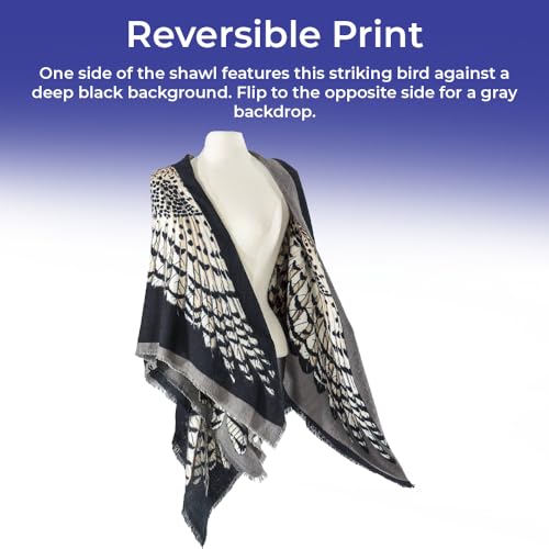 SAGEFINDS Owl Scarf/Shawl | Black or Gray Reversible Print | Warm and Stylish | Party, Halloween, Festival, Office | Ultra Soft Acrylic | 56” Square3