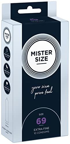 Mister Size - Pura Sensación: Paquete de 10 Preservativos Ultrasensibles (Preservativos Finos con Lubricante Sexual) de Látex Natural y Talla Individualizada - Talla: 69mm