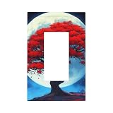Placca decorativa da parete a 1 banda, con albero di acero giapponese rosso e luna, per camera da letto e soggiorno